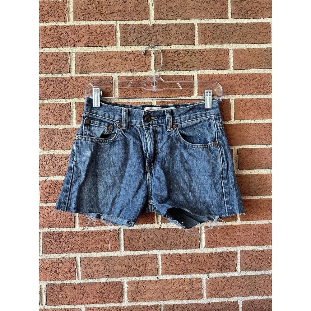 Levis 550 Relaxed Fit Cut Off Denim Shorts Medium Wash Blue 14 Reg W27
